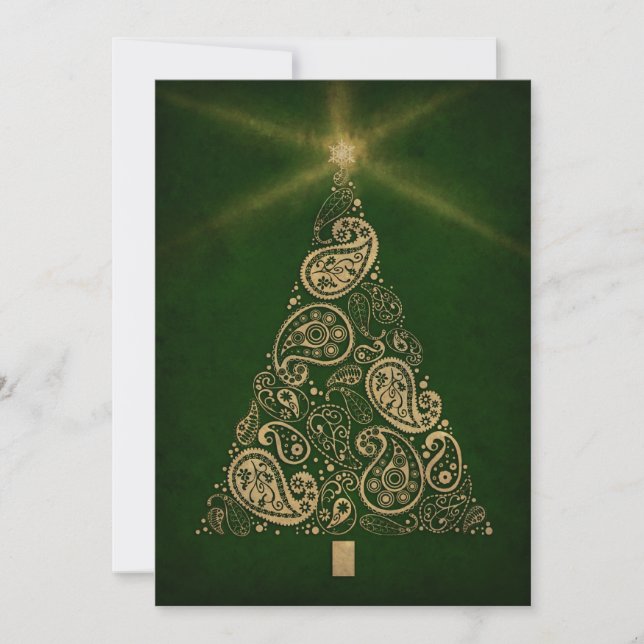 Carte de vacances verte avec Paisley Tree (Devant)