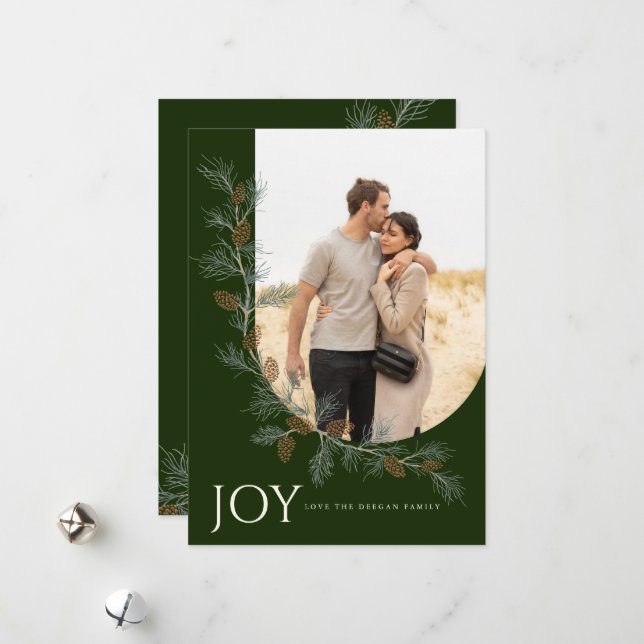 Carte de vacances verticale à branche de pin cône  (Devant/Arrière en situation)