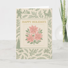 Carte de vacances vintage avec poinsettias roses e