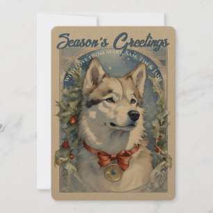 Carte de vacances vintage Chien Husky