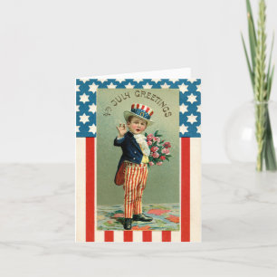 Carte de vacances vintage Child Uncle Sam 4 juille