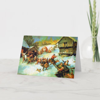 Carte de vacances vintage de la scène d'hiver