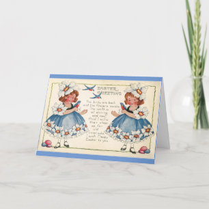 Carte de vacances vintage de petites filles et d'o