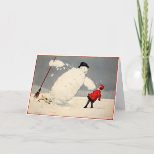 Carte de vacances vintage Falling Snowman