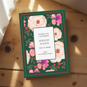 Carte de vacances Vintage Floral Rouge Vert