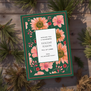 Carte de vacances Vintage Floral Rouge Vert