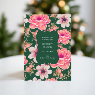 Carte de vacances Vintage Floral Rouge Vert