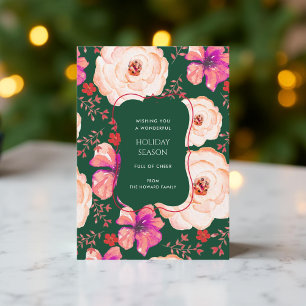 Carte de vacances Vintage Floral Rouge Vert