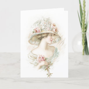 Carte de vacances vintage Lady Rose Rose Valentine