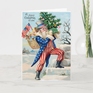Carte de vacances vintage Patriotic Père Noël