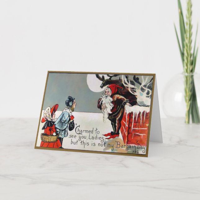 Carte de vacances vintage Père Noël Bargain Day (Devant)