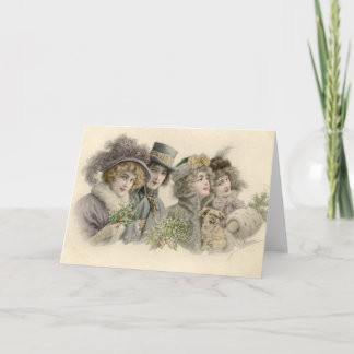 Carte de vacances vintage pour filles et chien