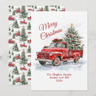 Carte de vacances vintage Red Truck Christmas Flat