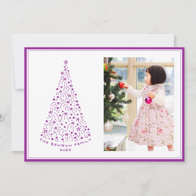 Carte de vacances violette avec arbre étoilé gribo (Devant)