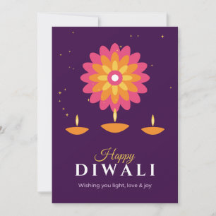Carte de vacances violette pour Diwali Diya Rangol
