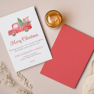 Carte de vacances Watercolor Red Christmas Truck