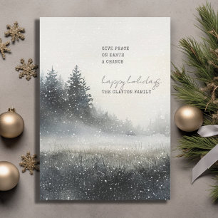 Carte de vacances Watercolor Winter Forest Snow Fl