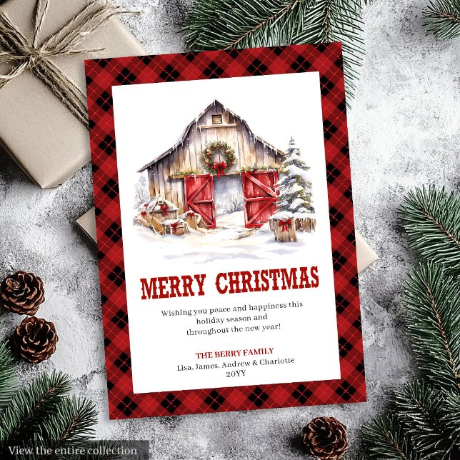 carte de vacances western à carreaux de bison coun (Western holiday card buffalo plaid country

)
