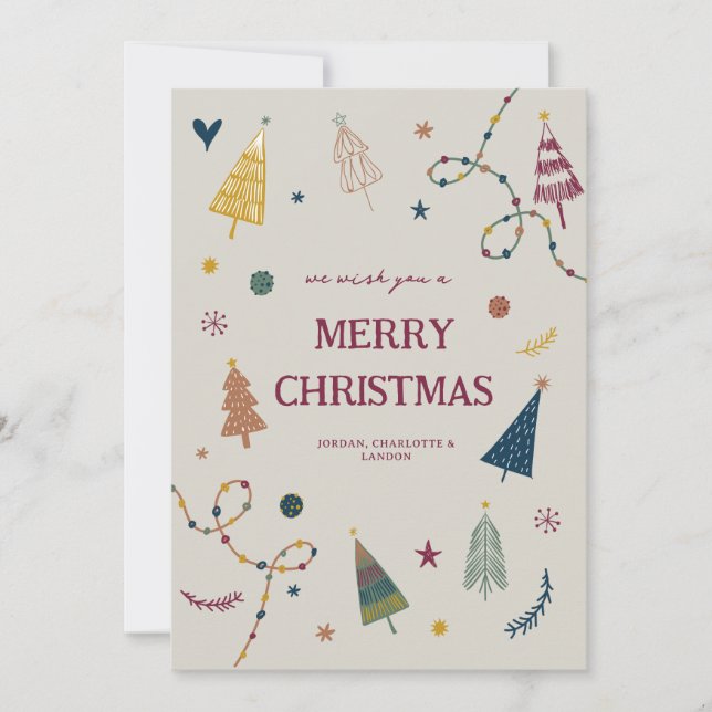 Carte de vacances Whimsical Boho Christmas Trees (Devant)