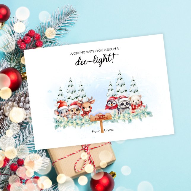 Carte de vacances Woodland Co-Worker (A charming woodland winter-themed Christmas card that's perfect for your coworkers.)