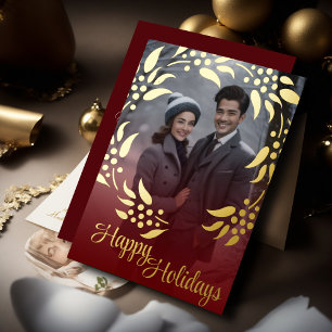 Carte de vacances Wreath Frame and Your Photo Foil