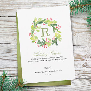 Carte de vacances Wreath Monogram