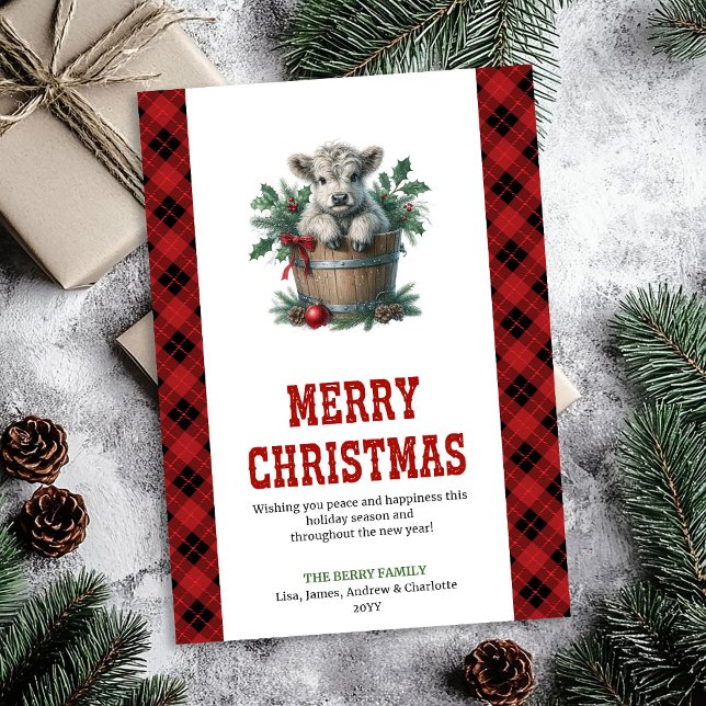 Carte de vache des Highlands ludique avec nom de v (Playful highland cow card editable holiday name

)