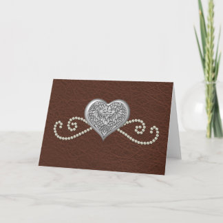 Carte de Valentine de cuir et de perles