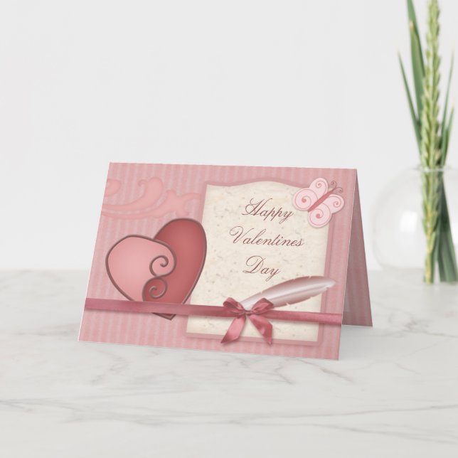 Carte de Valentines de papillon et de coeur rose (Devant)