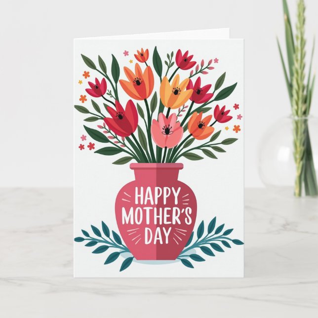 Carte de vase de fleurs pour la fête des mères (Devant)