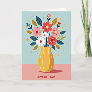 Carte de Vase Floral Joyeux Anniversaire