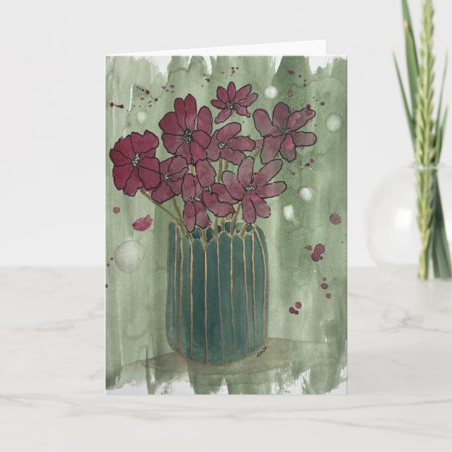 Carte de vase florale vintage rouge (Devant)