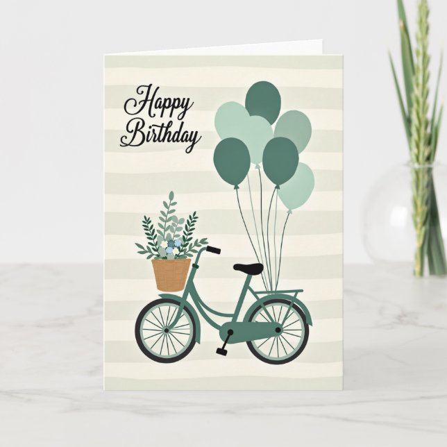 Carte de vélo vert pour anniversaire doux (Devant)
