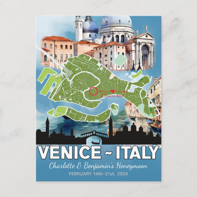 Carte de Venise Italie pour Vacances de Lune de Mi (Devant)