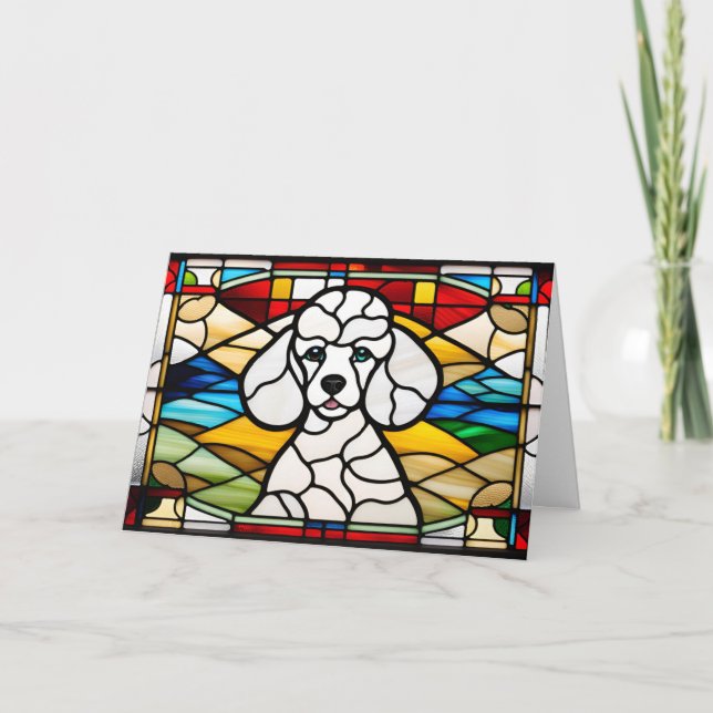 Carte de verre teinté Caniche Blanc Mignon (Devant)
