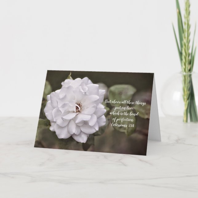 Carte de verset biblique d'amour Rose blanche (Devant)