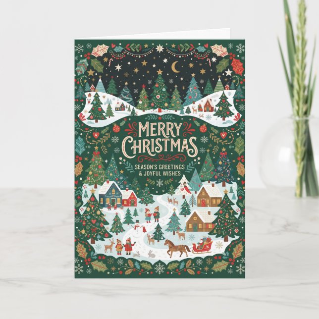 Carte de village côtier de Noël vert (Devant)