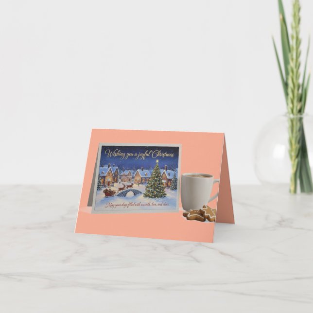 Carte de Village de Noël Cozy avec Chocolat Chaud (Devant)