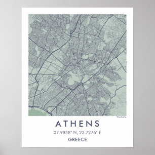 Carte de ville personnalisée Athènes Grèce affiche