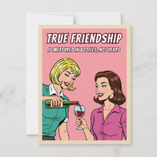 Carte de vin rétro drôle humour meilleure amie Pop