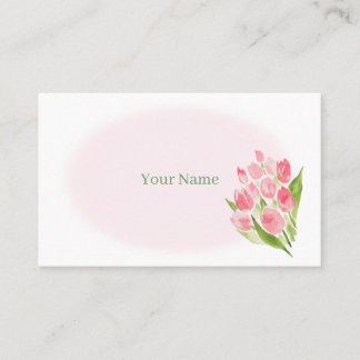 CARTE DE VISITE 水彩で描いたピンクのチューリップ 名刺