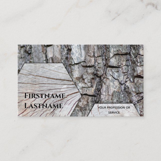 Carte De Visite 100% bois hexagonal naturel organique rustique (Devant)