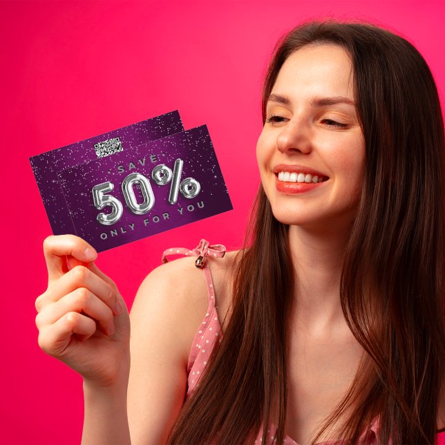 Carte De Visite 100 INSÉRER QRCODE 50%OFF Logo personnalisé Purple (100 INSERT QRCODE 50%OFF Custom Logo Purple Silver)
