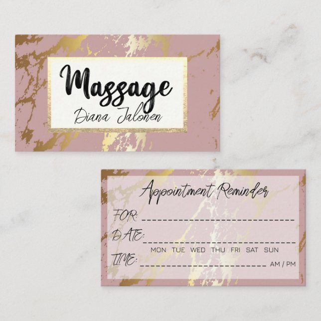 Carte De Visite 100 Massage Rendez-vous rappel Marbre rose (Devant / Derrière)