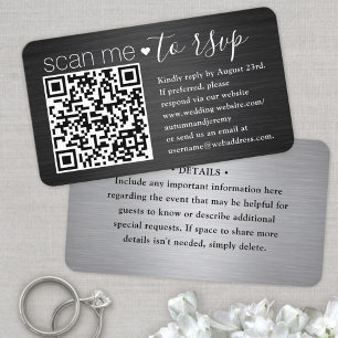 Carte De Visite 100 Pack me numérisation QR RSVP Mariage noir et a