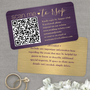 Carte De Visite 100 Pack Me Scan QR RSVP Purple et Gold Mariage