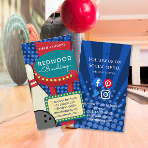 Carte De Visite 10 broches bowling rétro neon bowling alley