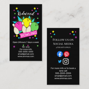 Carte De Visite 10 broches bowling rétro neon bowling alley