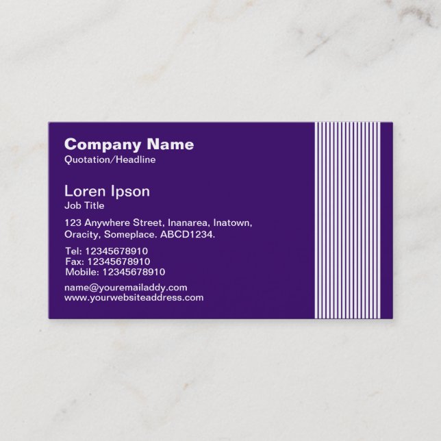 Carte De Visite 17 lignes - Blanc sur violet profond (Devant)