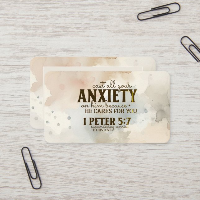 Carte De Visite 1 Pierre 5:7 Posez votre anxiété sur lui Bible Ver (Devant/Arrière en situation)